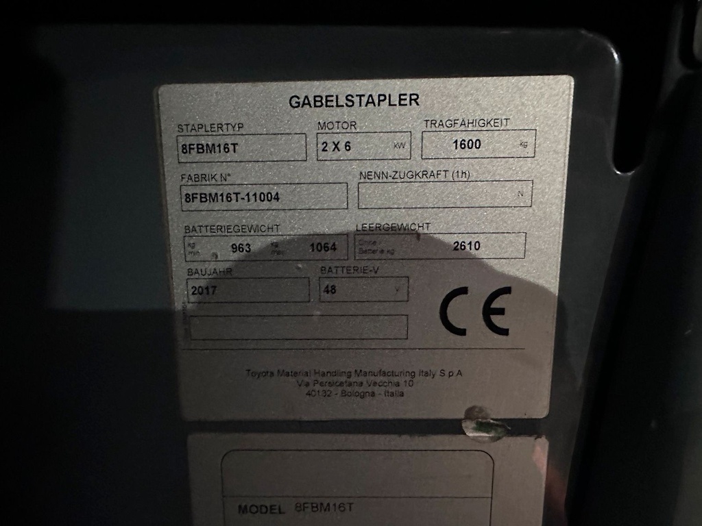 Toyota 8FBM16T 1,6t Triplex 4700mm Elektro Gabelstapler 20176
