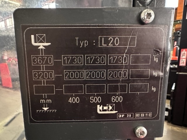 Linde L20 2000kg Hochhubwagen 2015 3670mm Hub. 